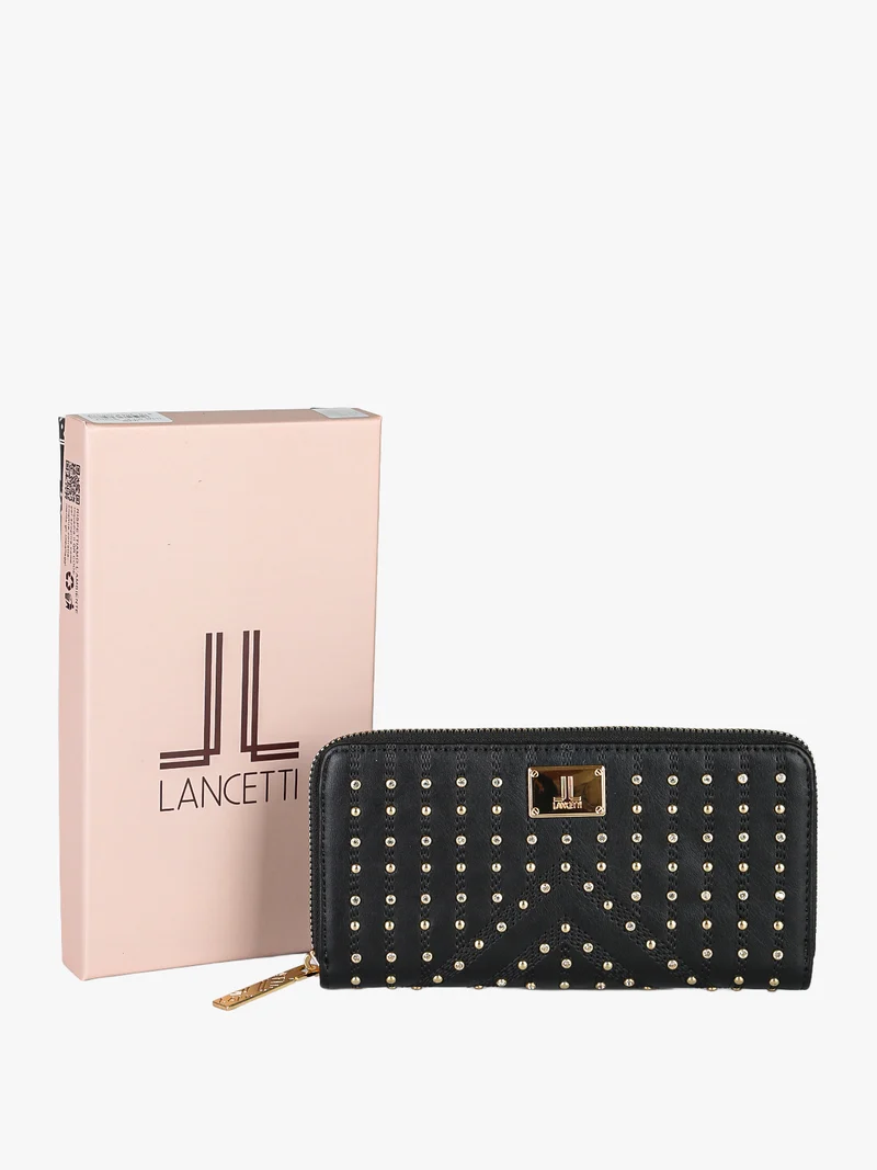 Portafoglio donna rettangolare con borchie e strass - nero