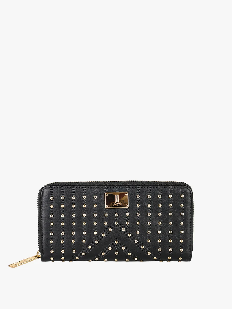 Portafoglio donna rettangolare con borchie e strass - nero
