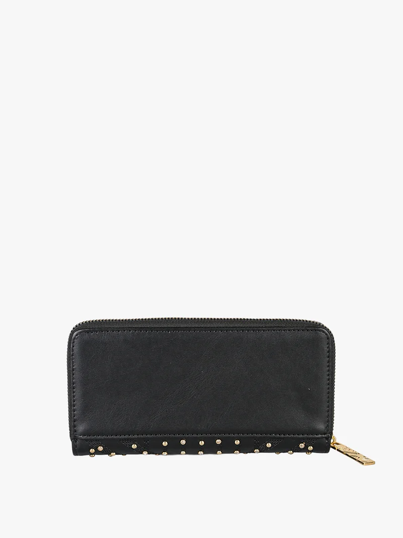 Portafoglio donna rettangolare con borchie e strass - nero