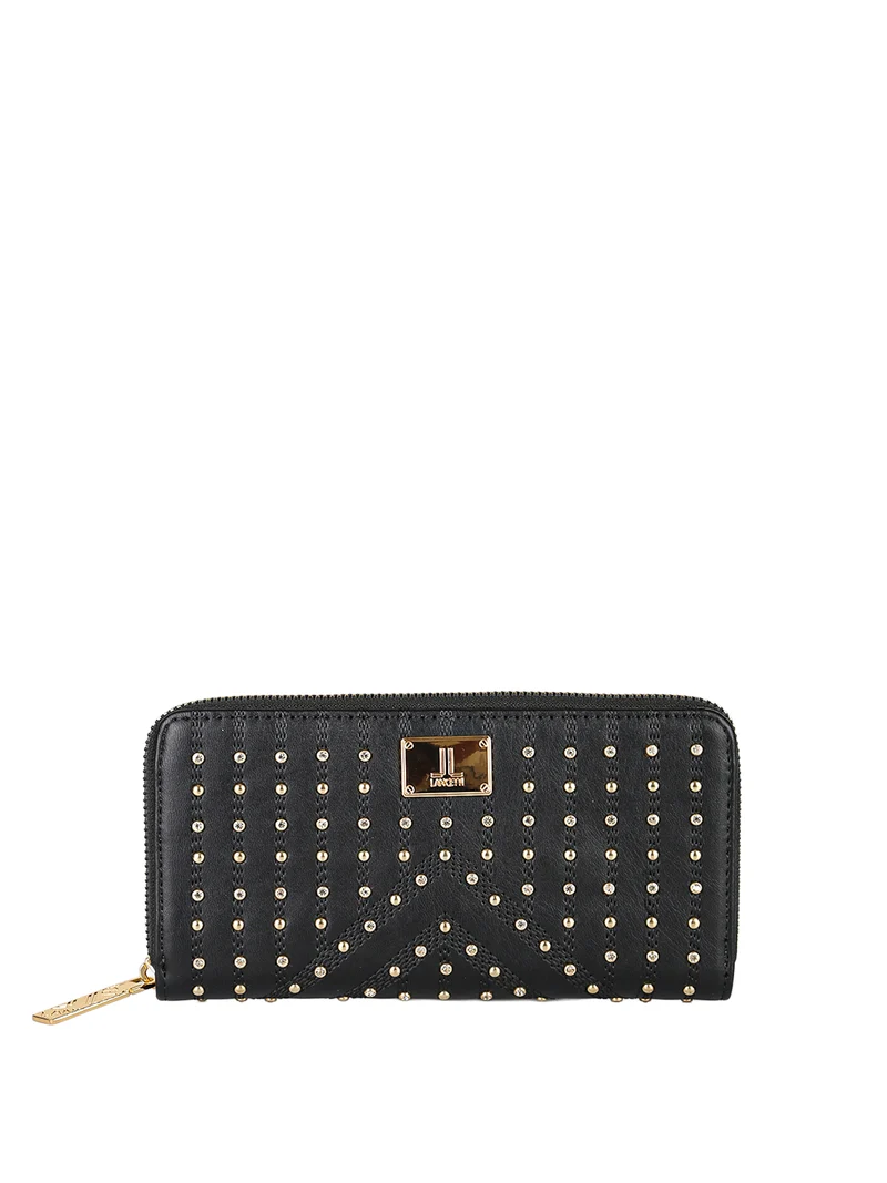 Portafoglio donna rettangolare con borchie e strass - nero