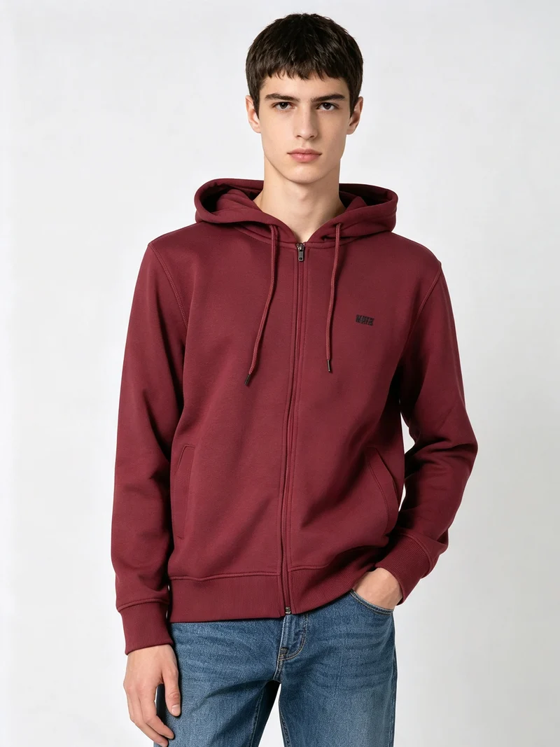 Felpa uomo con cappuccio e zip - bordeaux
