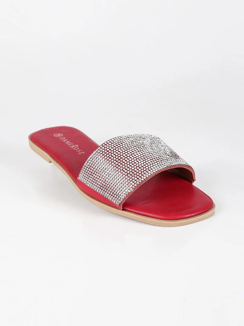 Ciabatte basse con strass - rosso
