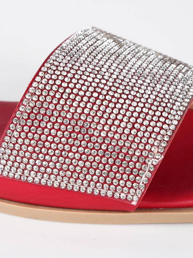 Ciabatte basse con strass - rosso