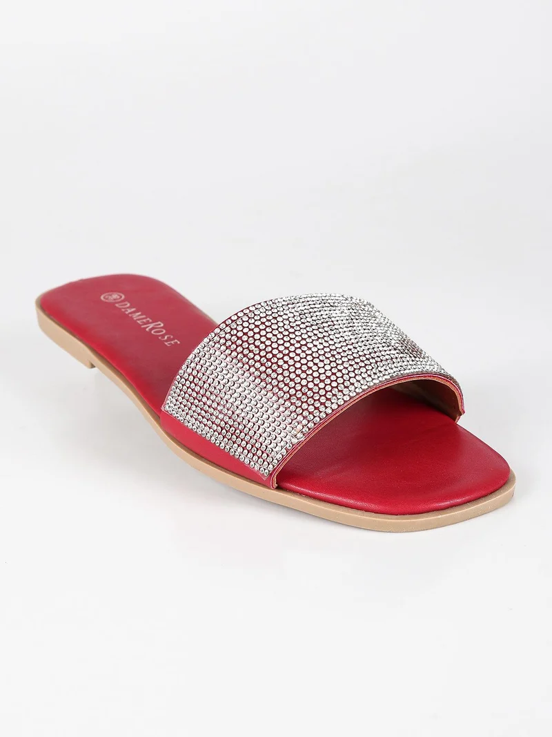 Ciabatte basse con strass - rosso