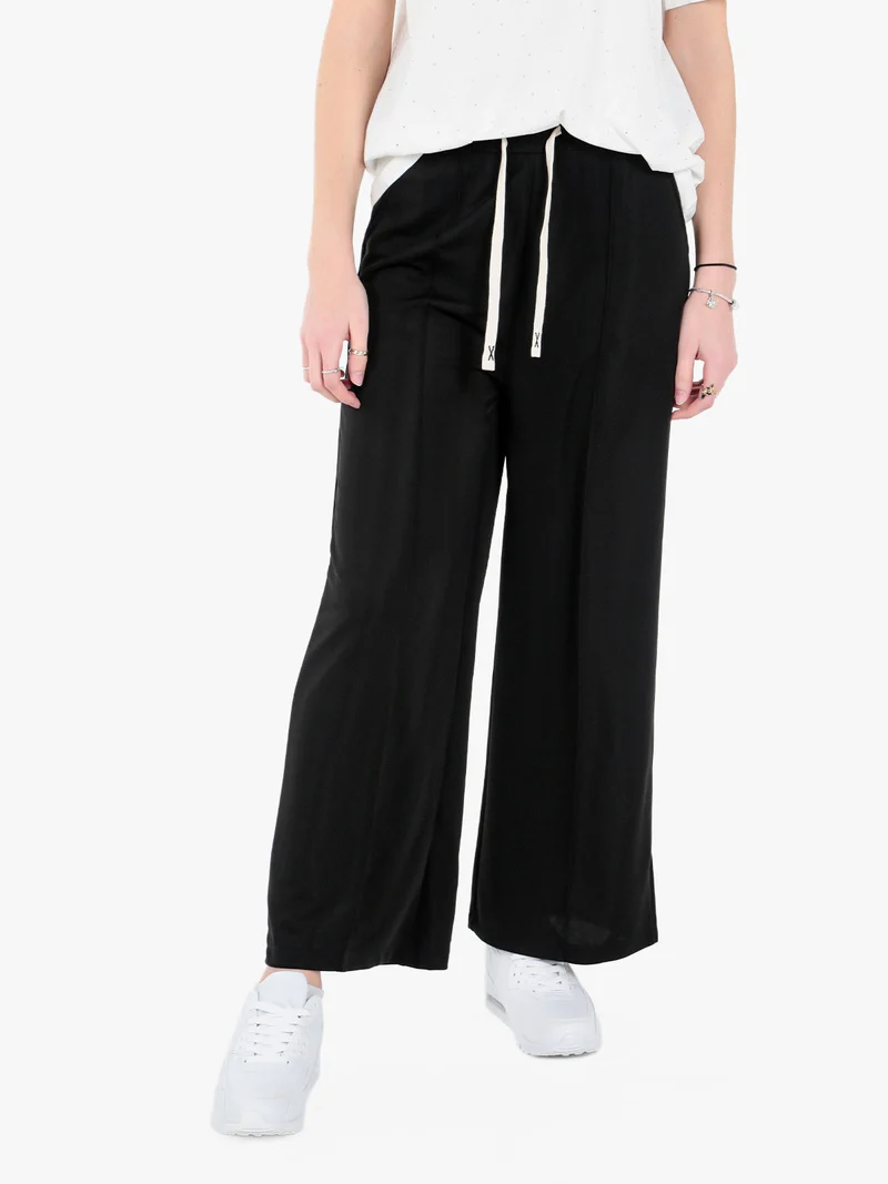 Pantaloni donna a gamba larga con coulisse - nero