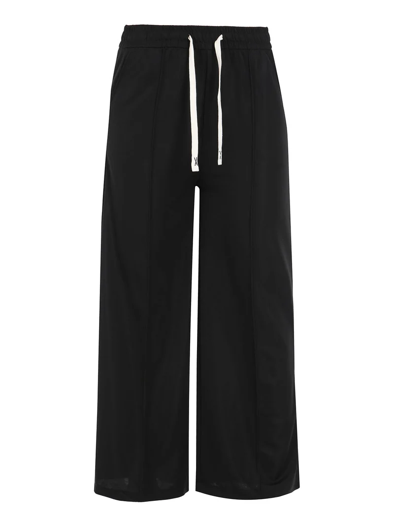 Pantaloni donna a gamba larga con coulisse - nero