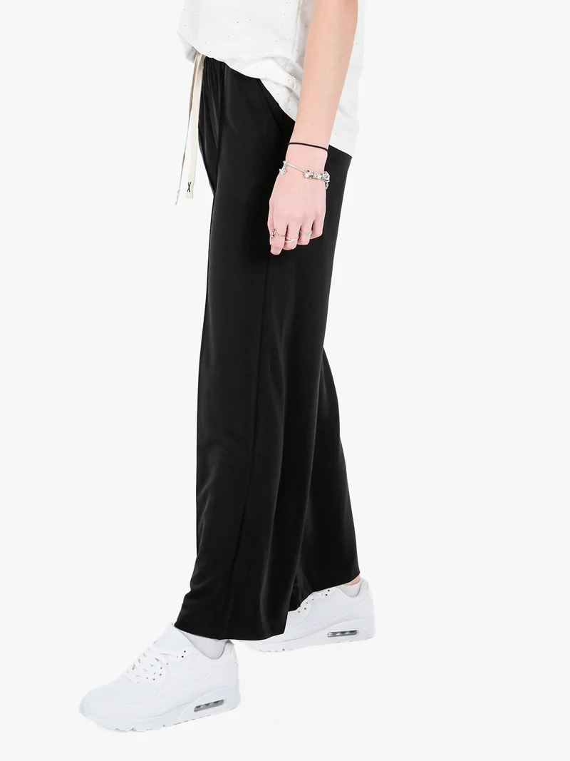 Pantaloni donna a gamba larga con coulisse - nero