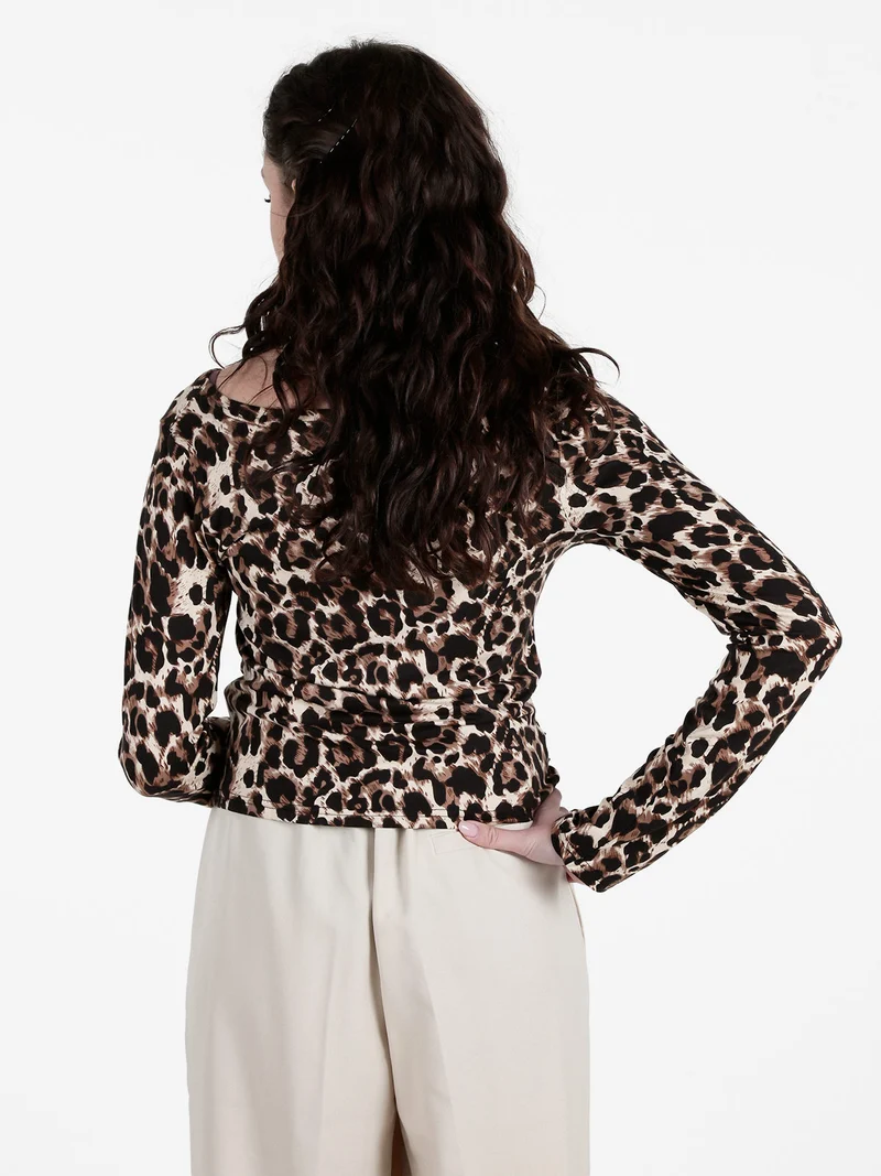 Maglietta donna maculata con scollo a V - marrone