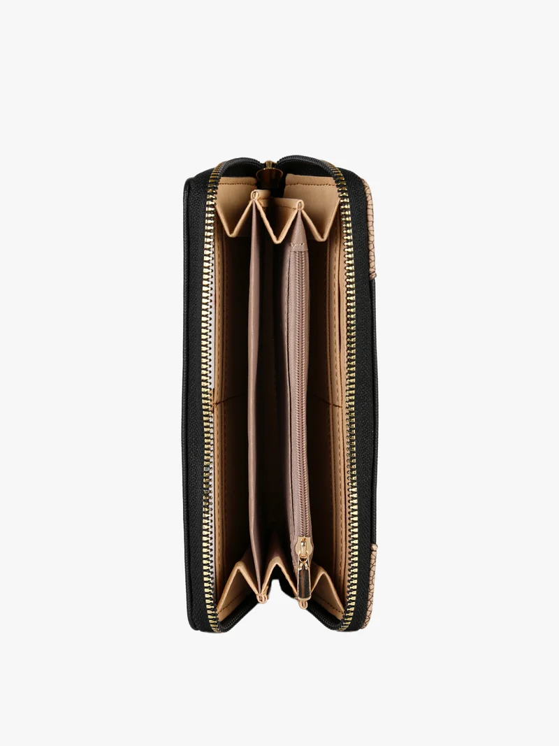 Portafoglio donna in ecopelle con logo dorato - nero
