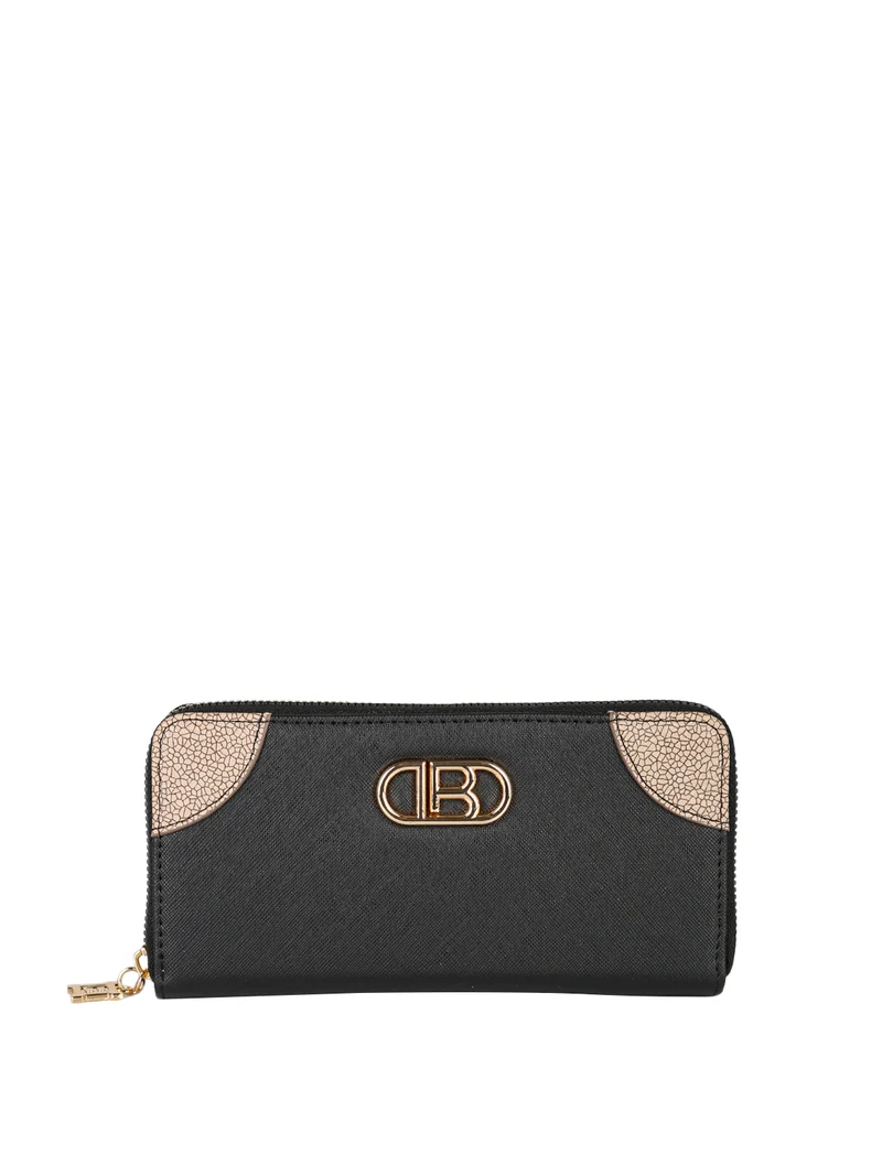 Portafoglio donna in ecopelle con logo dorato - nero