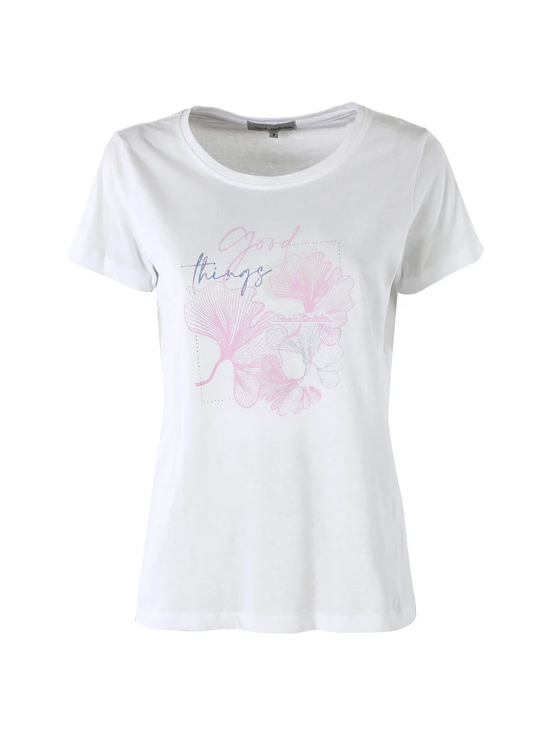 T-shirt girocollo da donna con stampa colorata - bianco