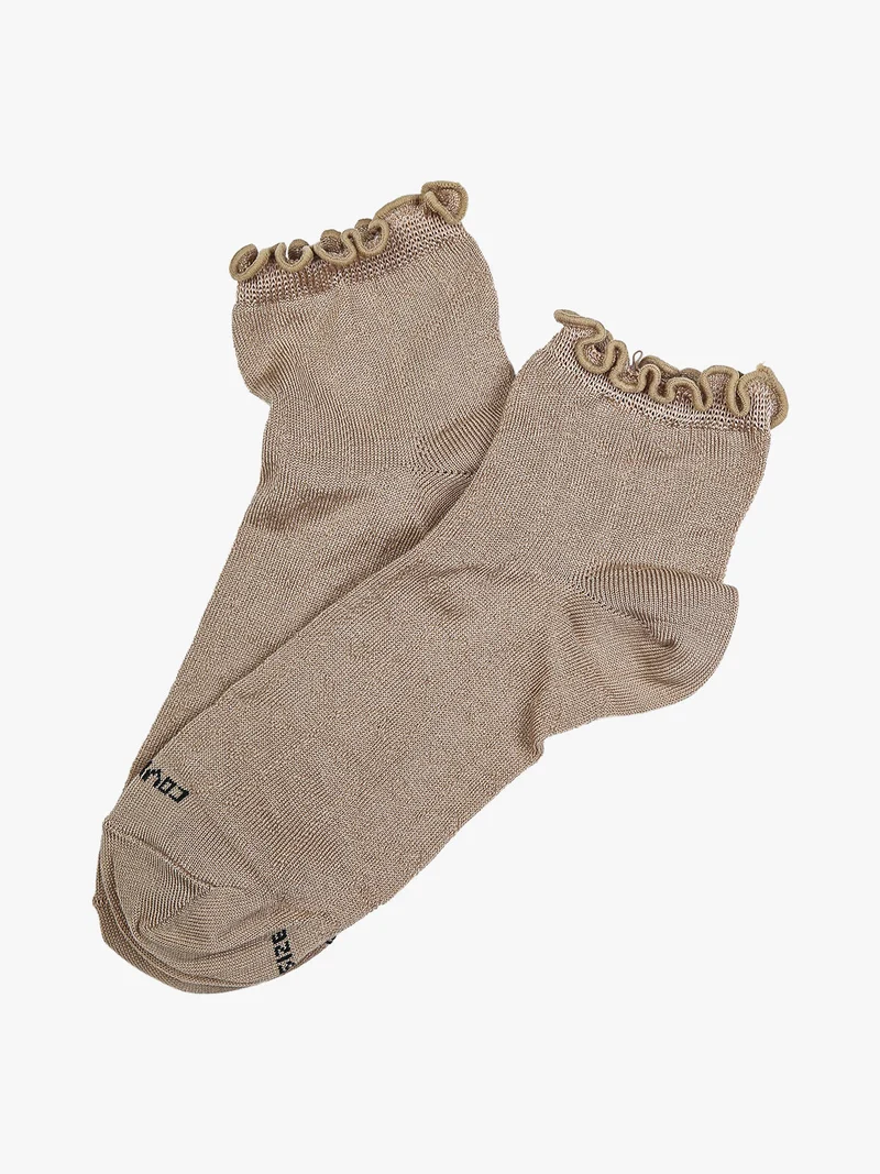 Calze corte da donna con ricami a cuore e bordo a volant - khaki