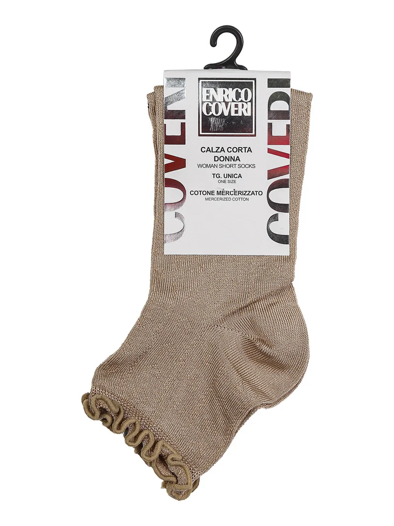 Calze corte da donna con ricami a cuore e bordo a volant - khaki