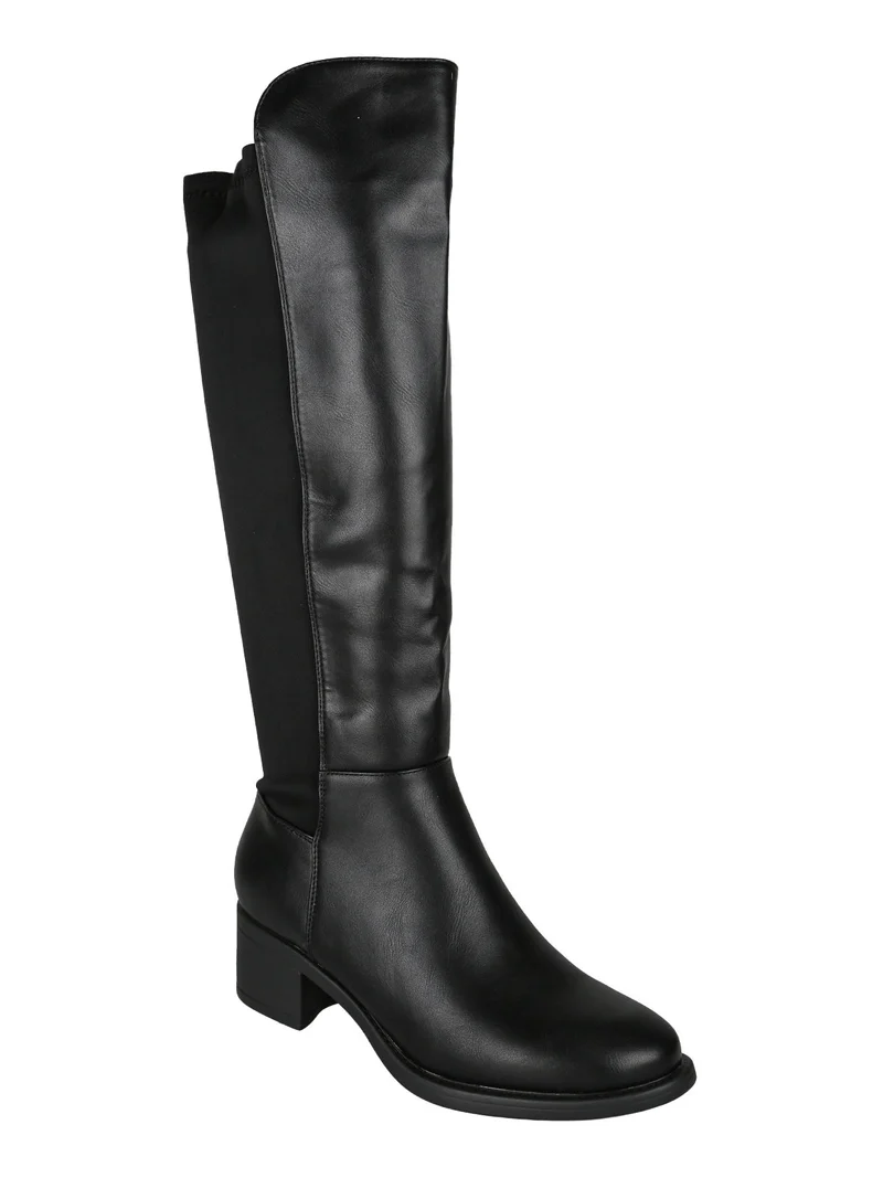 Stivali donna minimal al ginocchio con tacco basso - nero