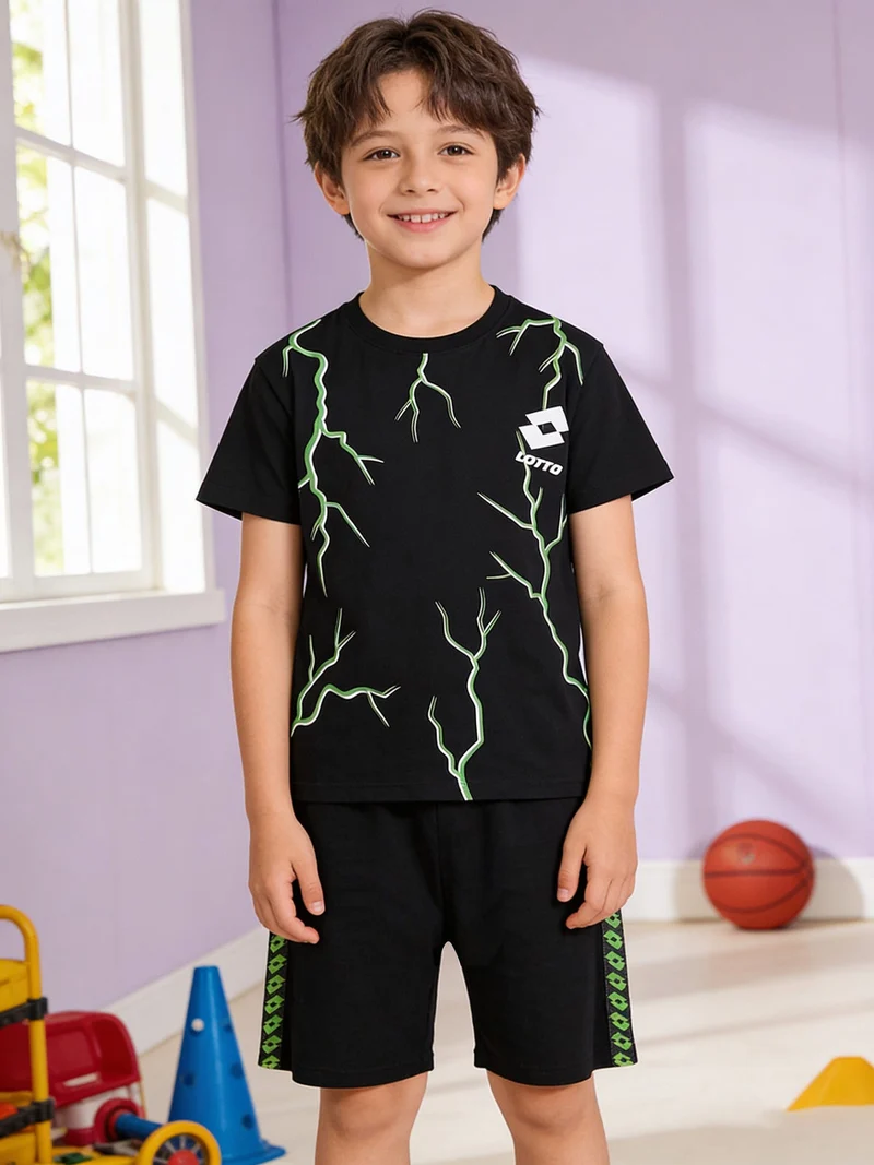 Completo corto da bambino in cotone con t-shirt e bermuda - nero