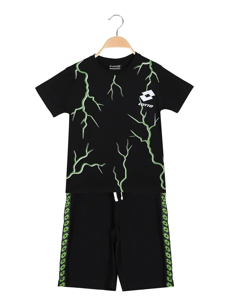 Completo corto da bambino in cotone con t-shirt e bermuda - nero