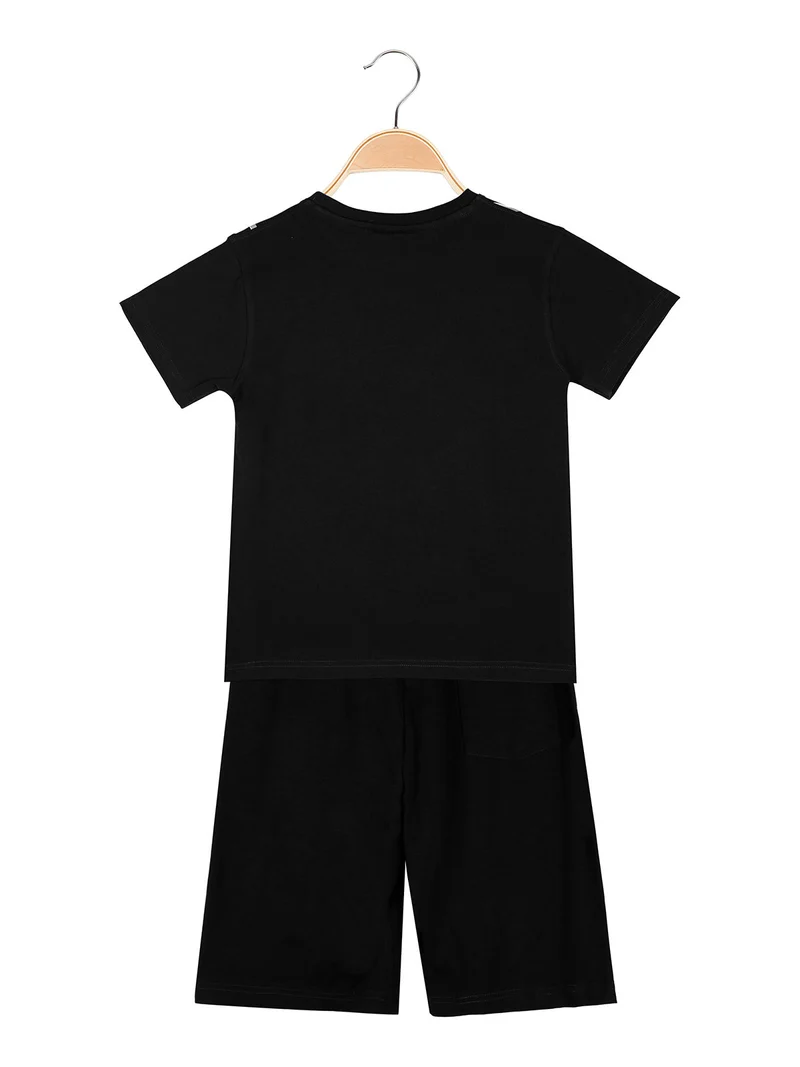 Completo corto da bambino in cotone con t-shirt e bermuda - nero
