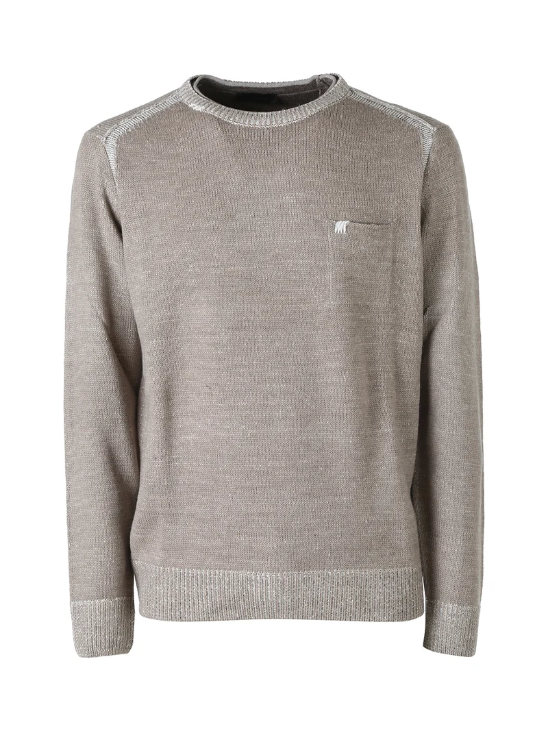 Maglione girocollo da uomo in misto lana con taschino - sabbia