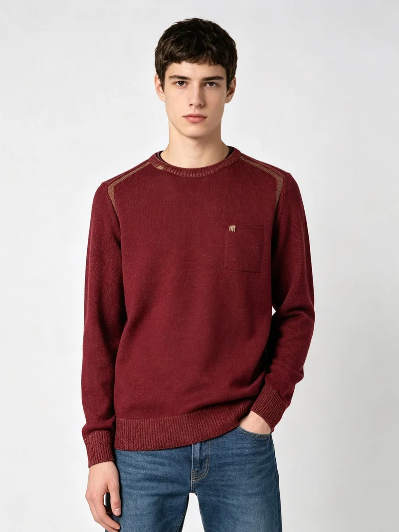 Maglione girocollo da uomo in misto lana con taschino - bordeaux
