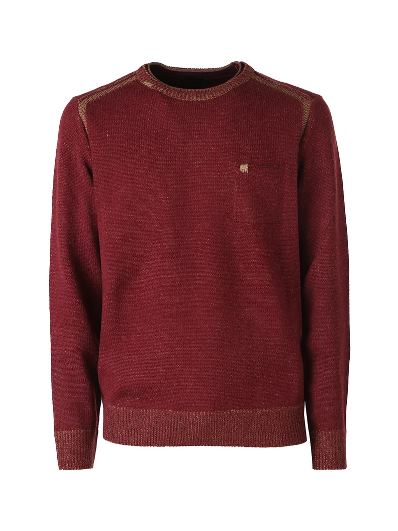 Maglione girocollo da uomo in misto lana con taschino - bordeaux