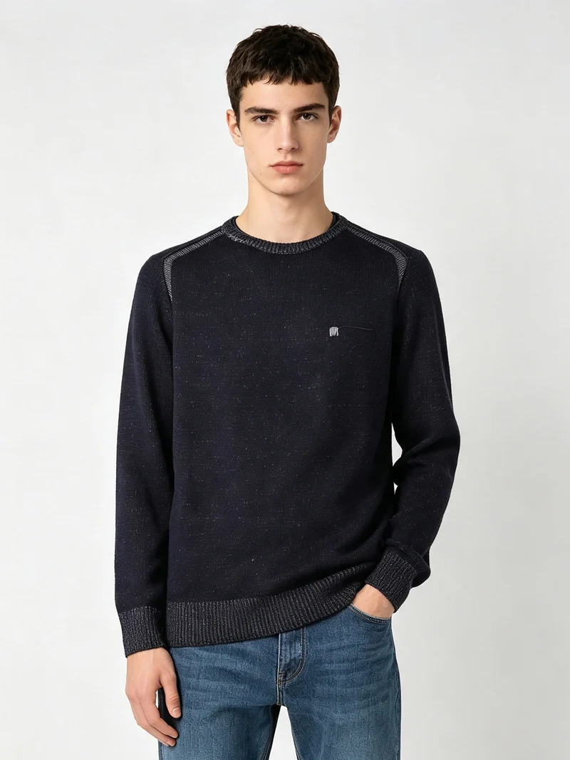 Maglione girocollo da uomo in misto lana con taschino - antracite