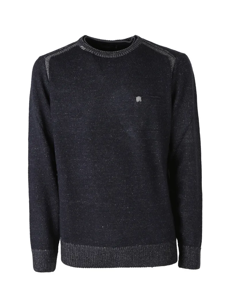 Maglione girocollo da uomo in misto lana con taschino - antracite