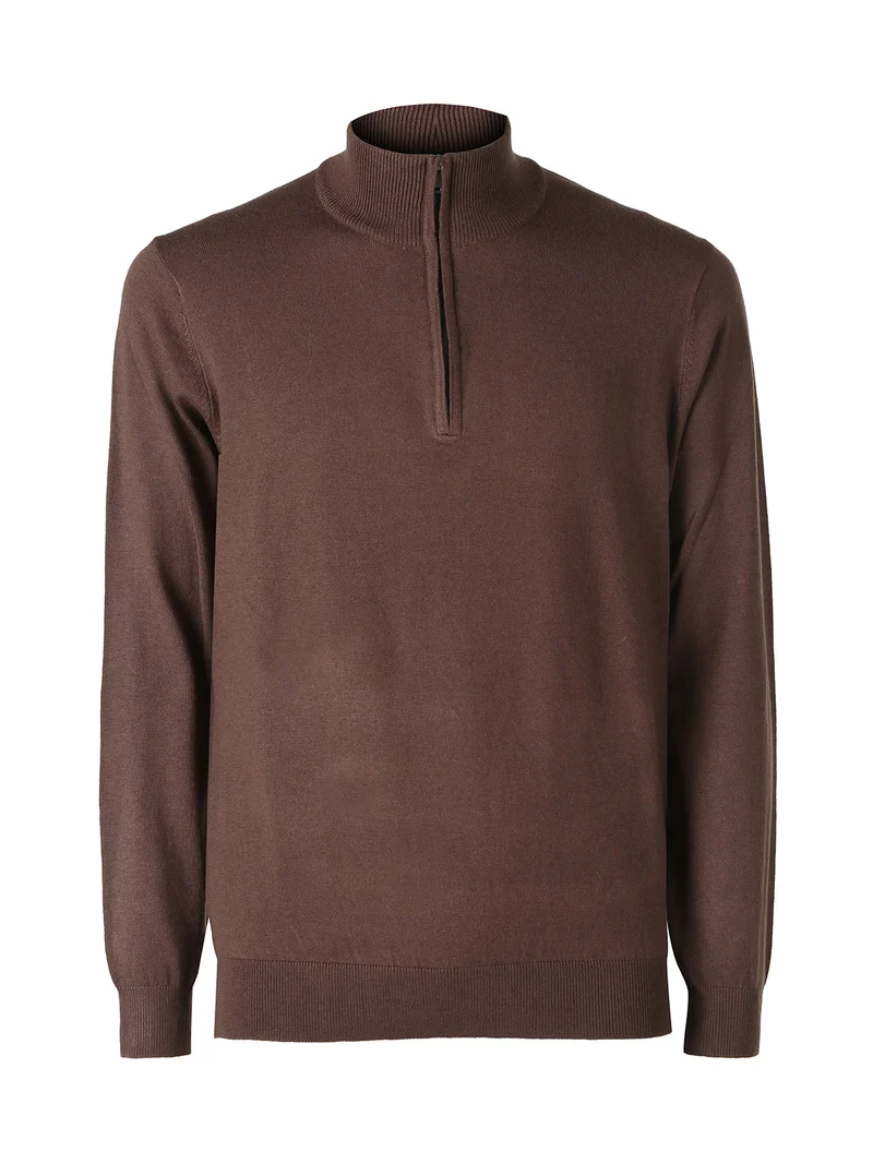 Maglia uomo a collo alto con mezza zip - moro