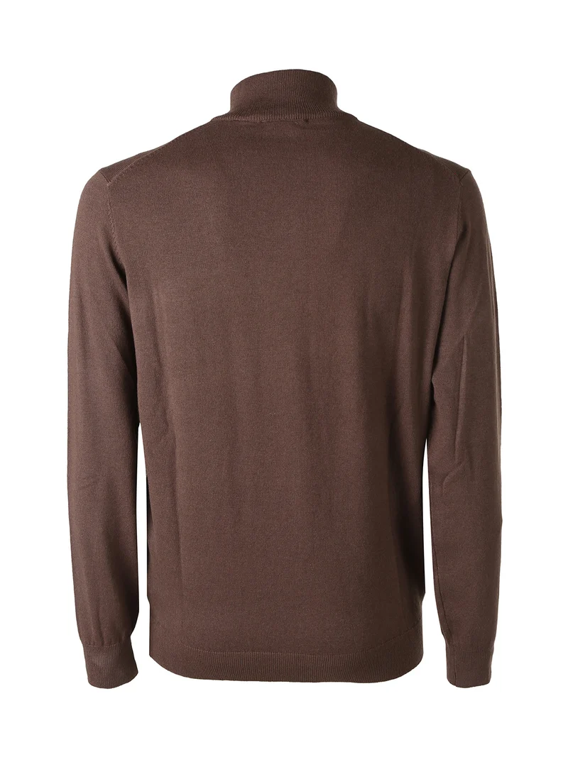 Maglia uomo a collo alto con mezza zip - moro