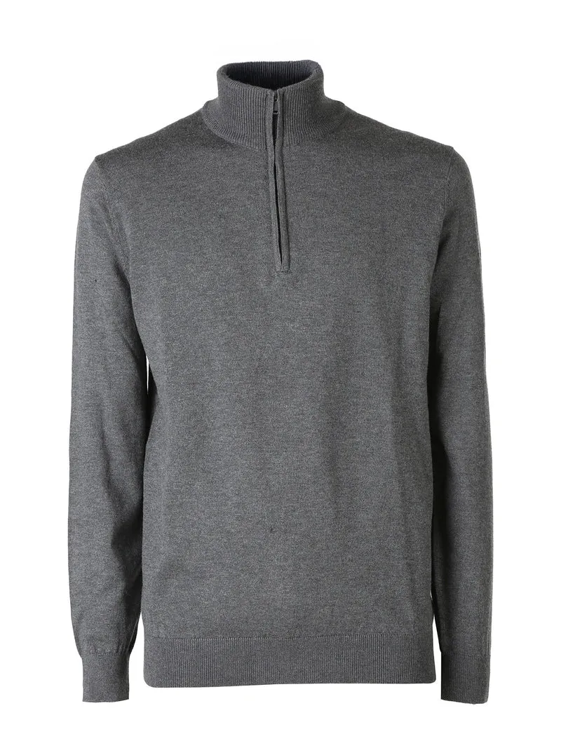 Maglia uomo a collo alto con mezza zip - grigio scuro