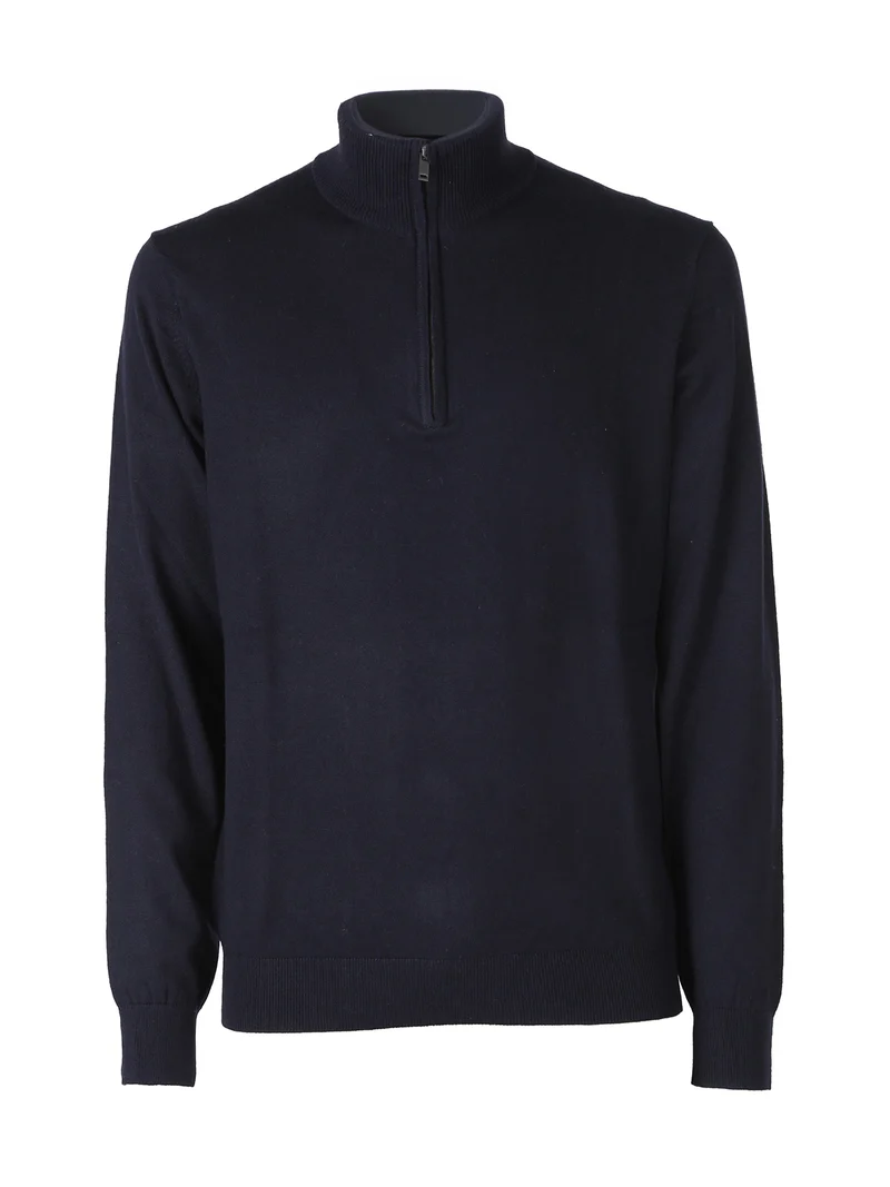 Maglia uomo a collo alto con mezza zip - blu scuro