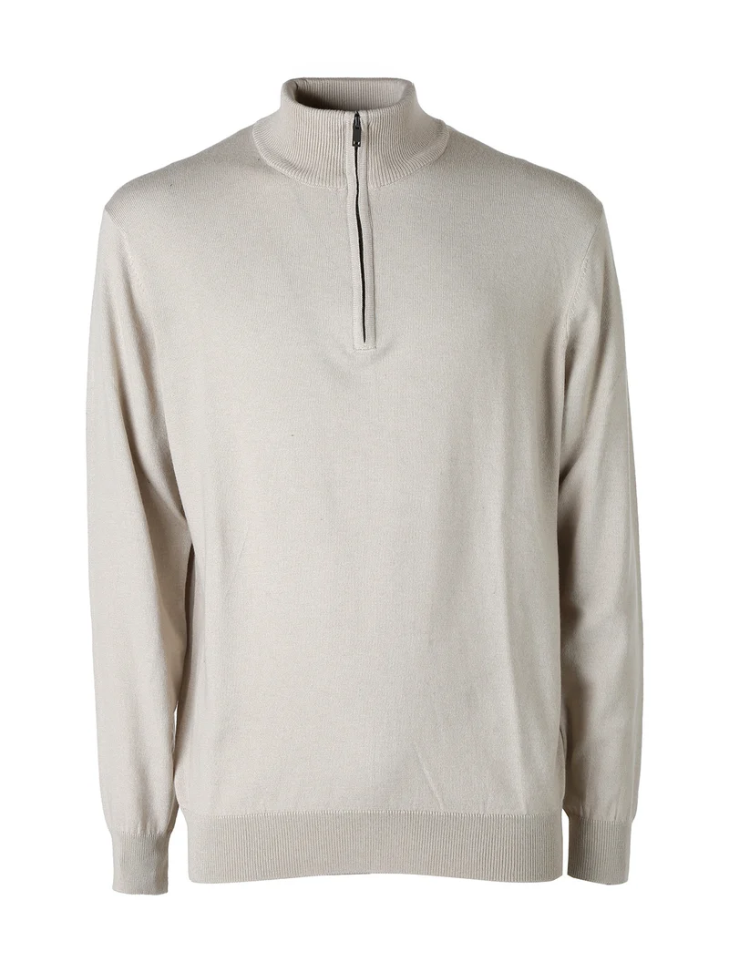 Maglia uomo a collo alto con mezza zip - beige