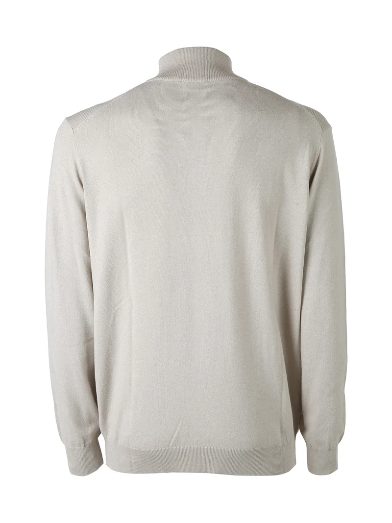 Maglia uomo a collo alto con mezza zip - beige