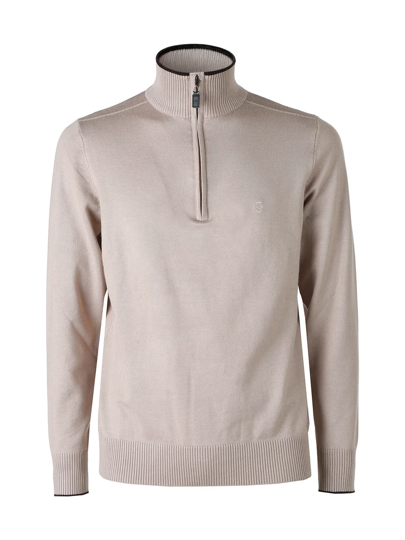 Maglia uomo a collo alto con mezza zip in viscosa - sabbia