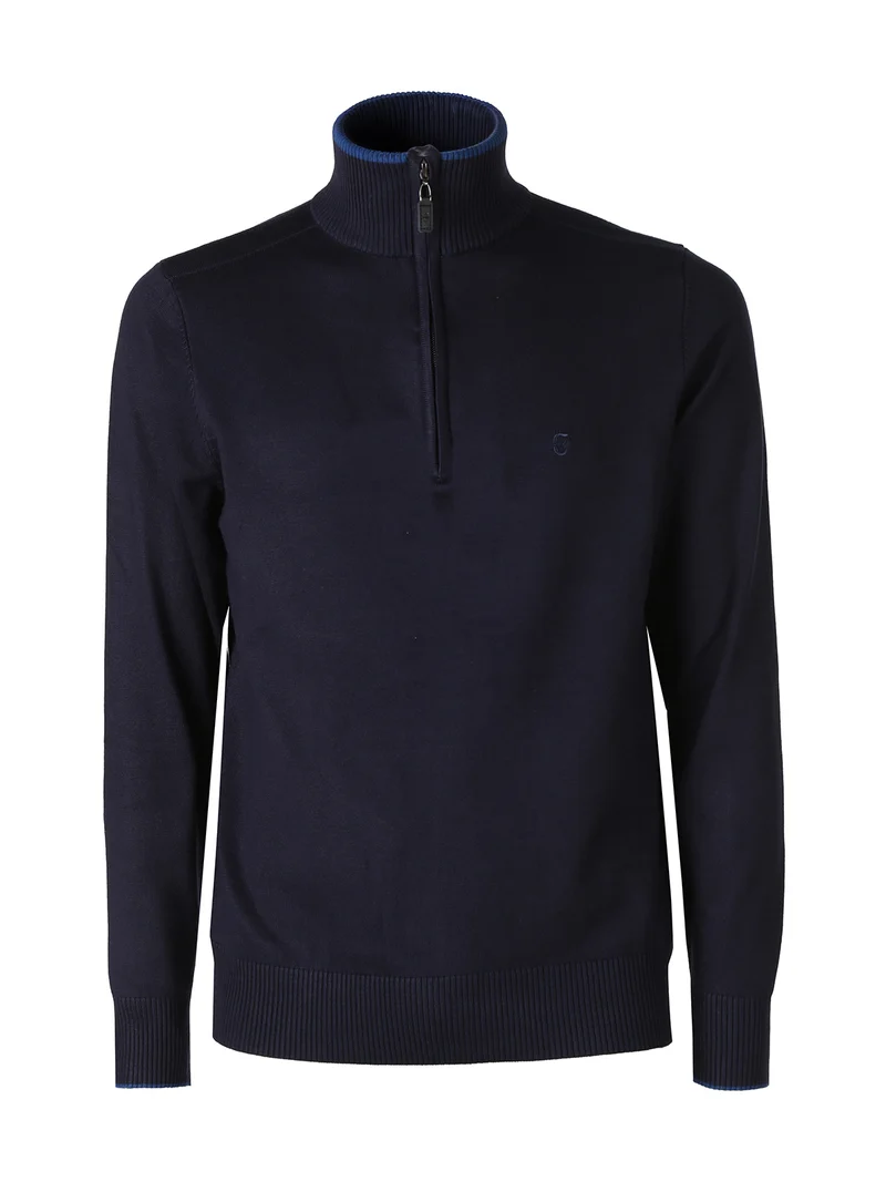 Maglia uomo a collo alto con mezza zip in viscosa - blu scuro