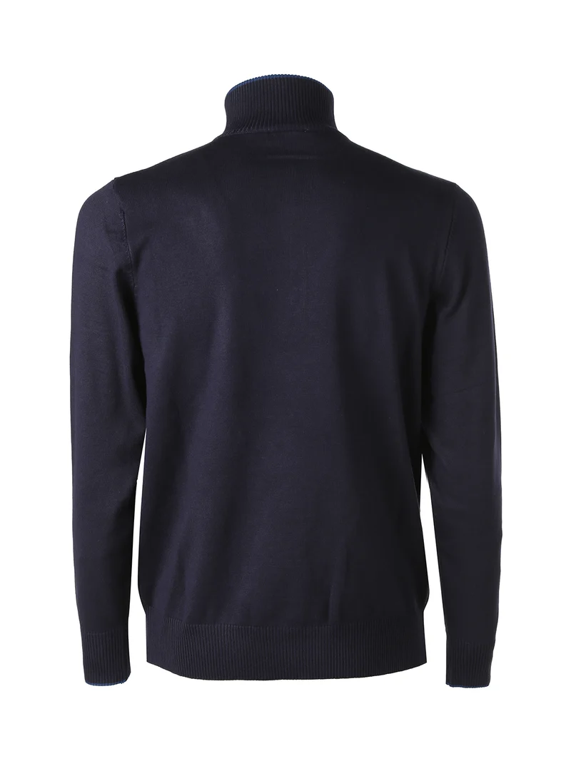 Maglia uomo a collo alto con mezza zip in viscosa - blu scuro