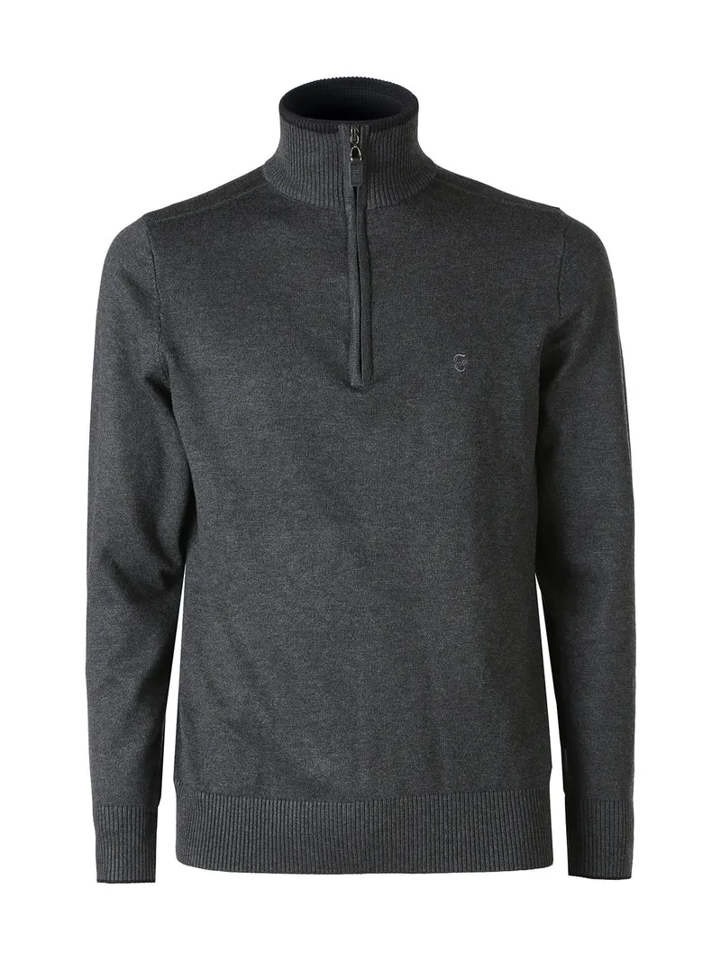 Maglia uomo a collo alto con mezza zip in viscosa - antracite