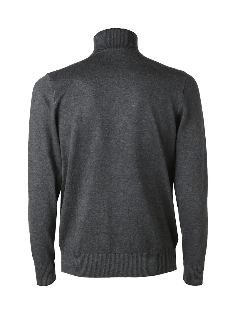 Maglia uomo a collo alto con mezza zip in viscosa - antracite