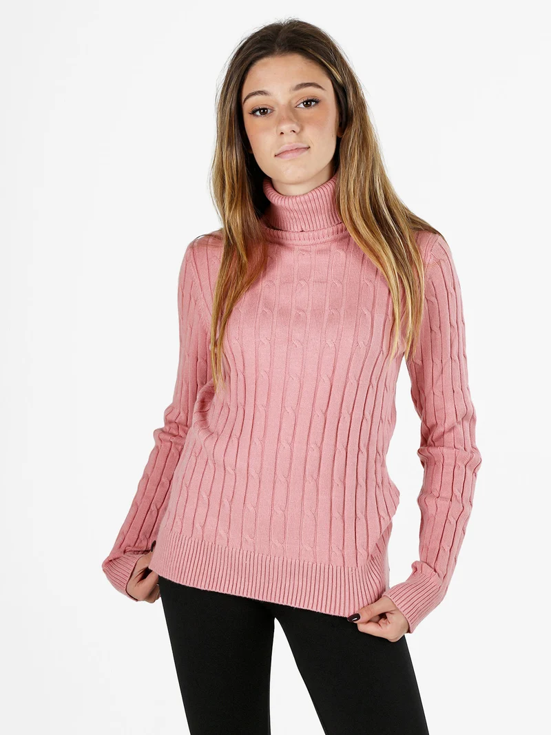 Maglione dolcevita donna a trecce - rosa