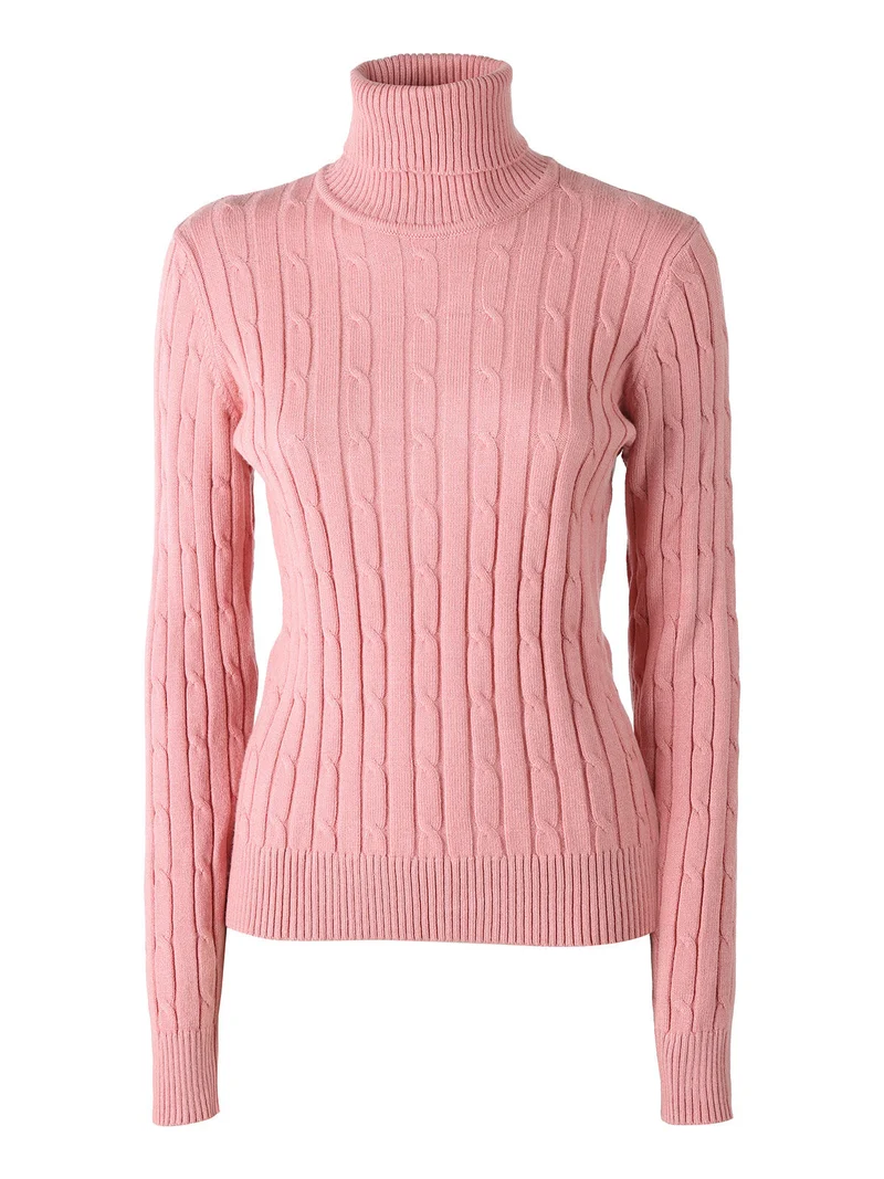 Maglione dolcevita donna a trecce - rosa