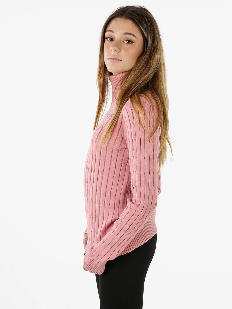 Maglione dolcevita donna a trecce - rosa