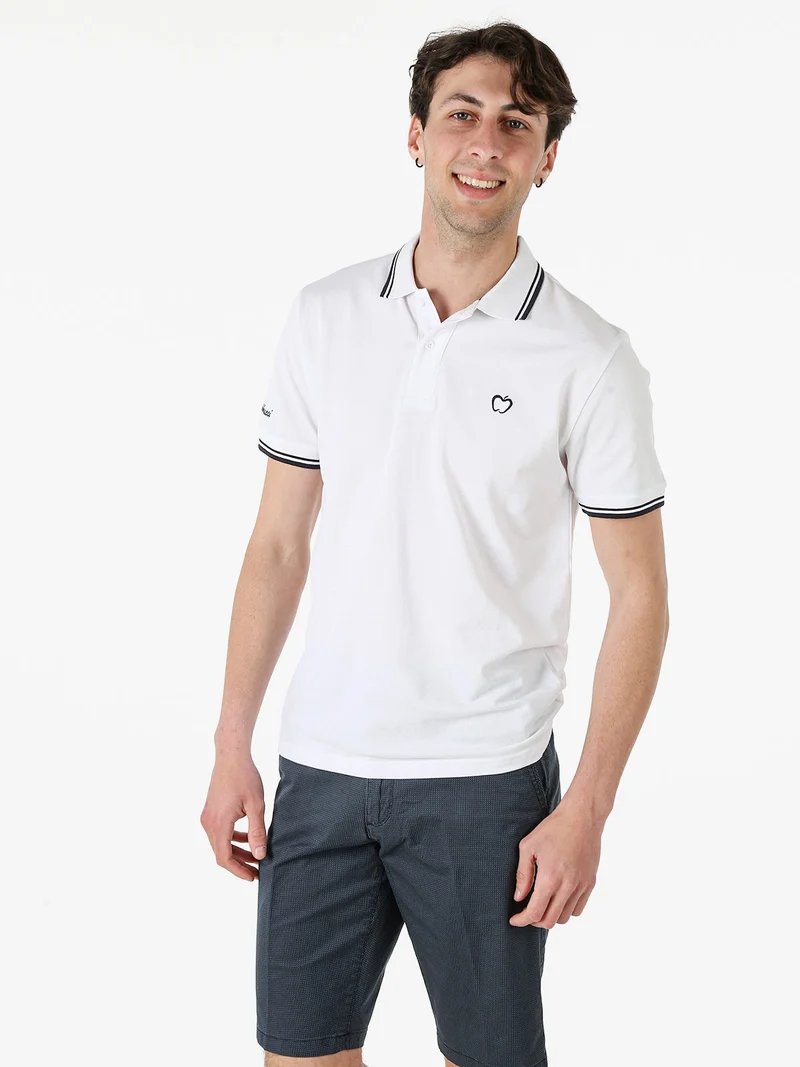 Polo da uomo in cotone a maniche corte - bianco