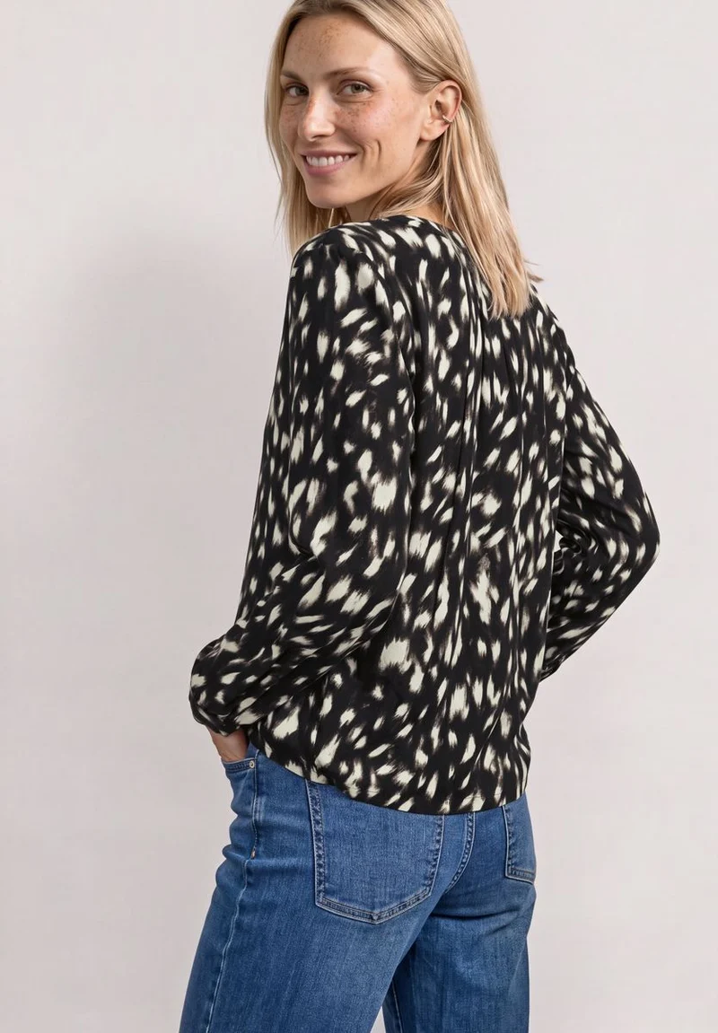 Langarm Tunika mit Split Neck und Reh-Print
