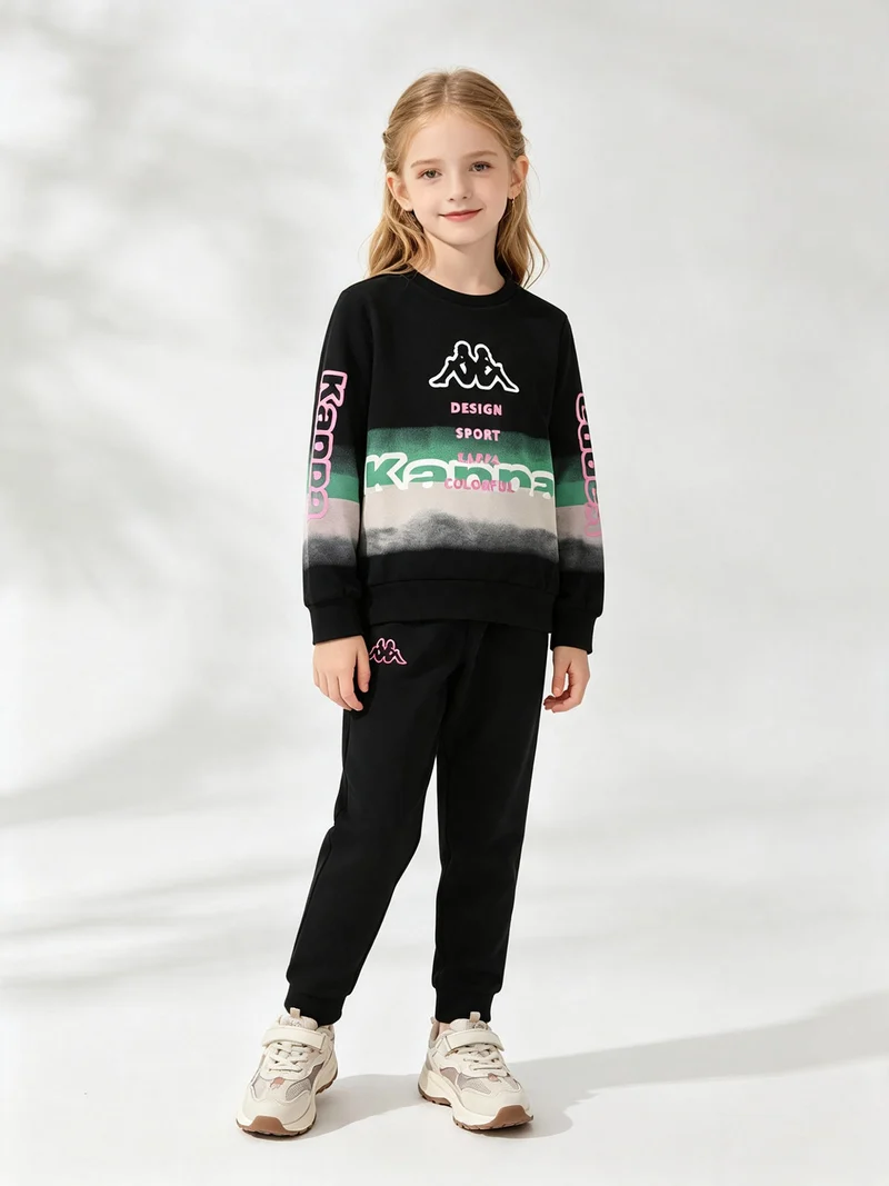 Completo girocollo da bambina felpato 2 pezzi - nero