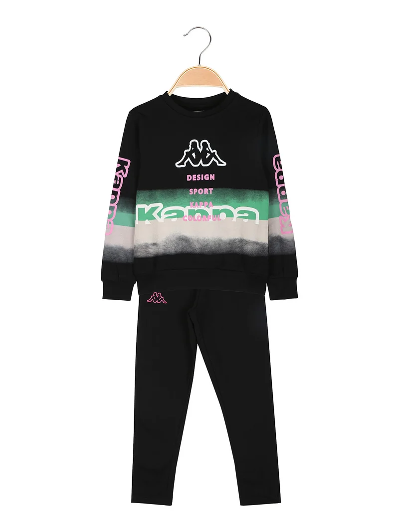 Completo girocollo da bambina felpato 2 pezzi - nero