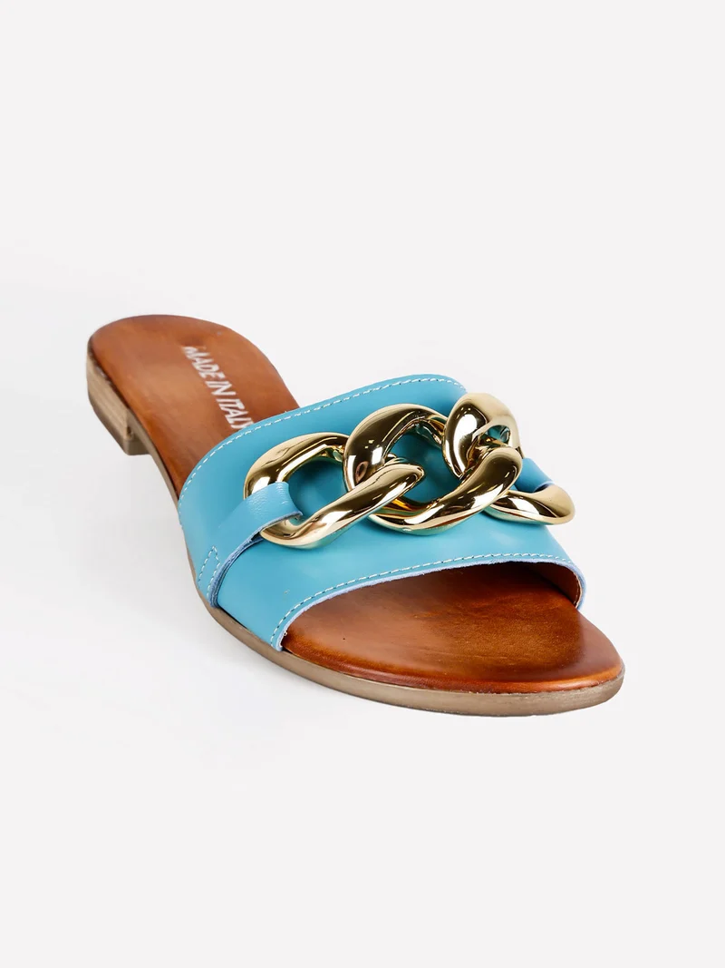 Ciabatte in pelle con catena - blu