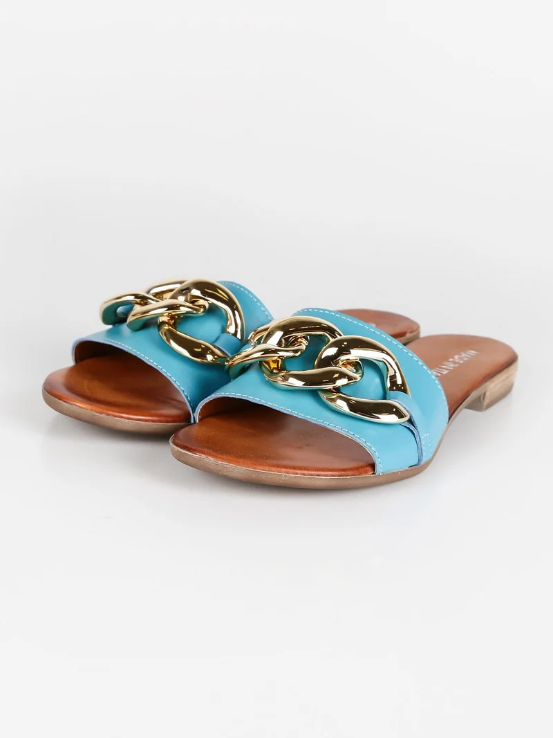 Ciabatte in pelle con catena - blu