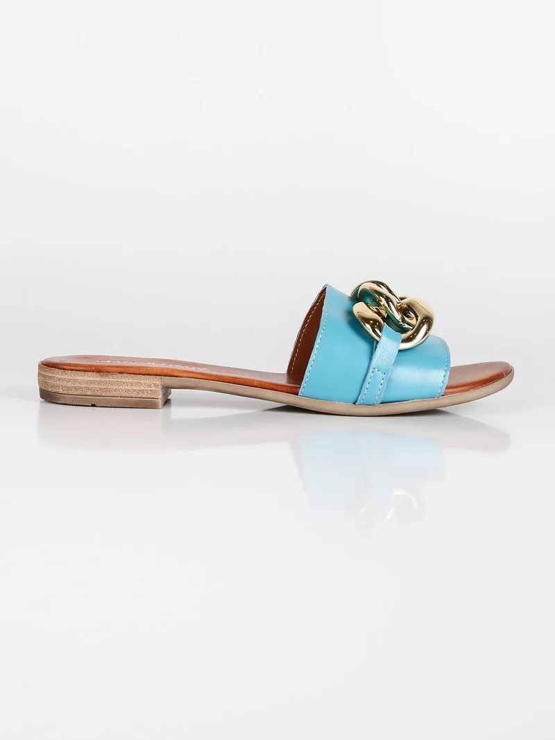 Ciabatte in pelle con catena - blu