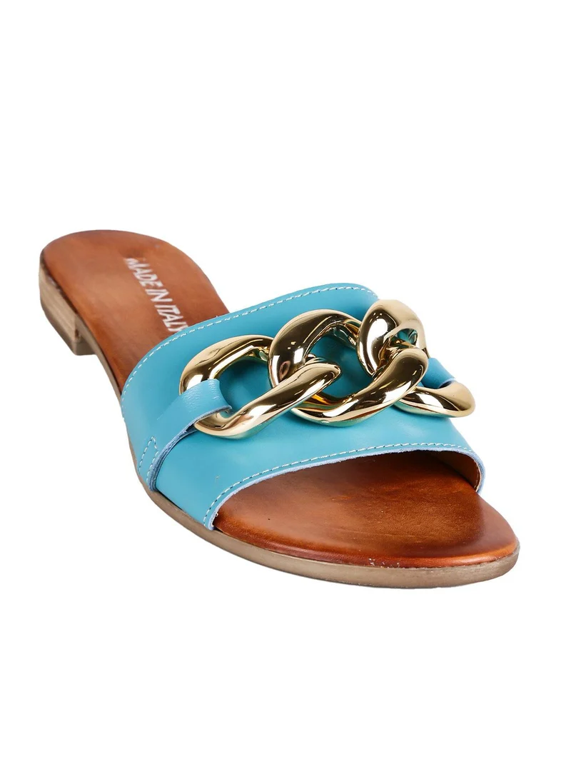 Ciabatte in pelle con catena - blu
