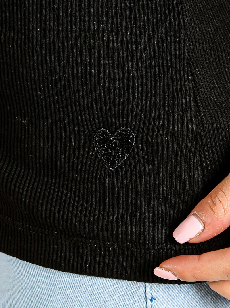 Canotta donna in cotone a costine - nero