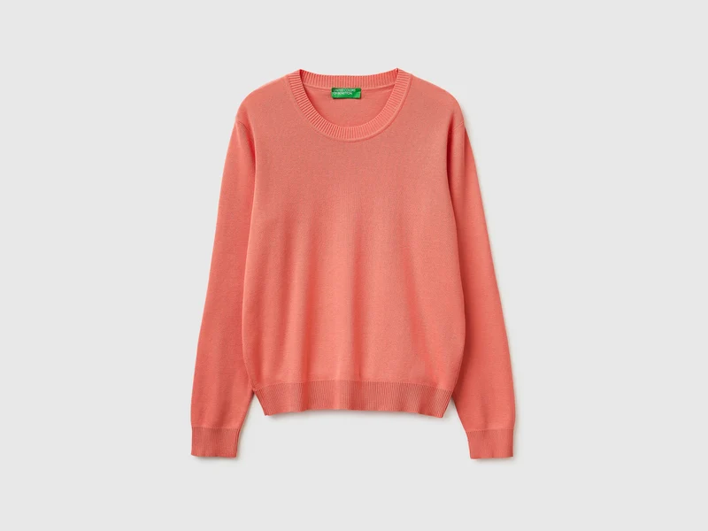 Pfirsichfarbener Trikot-Baumwollpullover